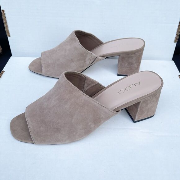 Aldo Womens Summer Slides Sandals Shoes Size 10 Tan Suede Chunky Block Heel EUC - Picture 6 of 13